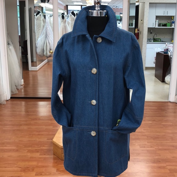 Women’s single breasted denim pea coat, made in US - Picture 1 of 8